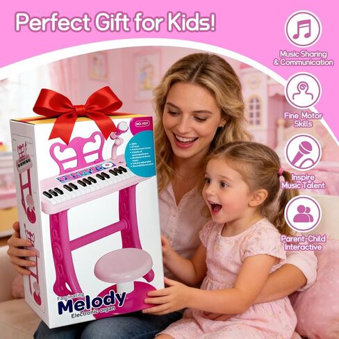 Kids Piano Keyboard Toy with Stool Toddler Girls Pink Toy Piano with Stand for Toddler Birthday Gift for 3 4 5 6 7 Year Old Girl Music Instrument Toys in Kuwait