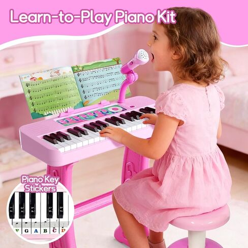 Kids Piano Keyboard Toy with Stool Toddler Girls Pink Toy Piano with Stand for Toddler Birthday Gift for 3 4 5 6 7 Year Old Girl Music Instrument Toys in Kuwait
