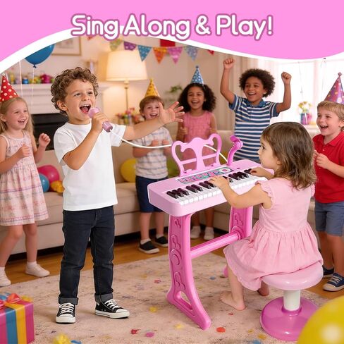 Kids Piano Keyboard Toy with Stool Toddler Girls Pink Toy Piano with Stand for Toddler Birthday Gift for 3 4 5 6 7 Year Old Girl Music Instrument Toys in Kuwait