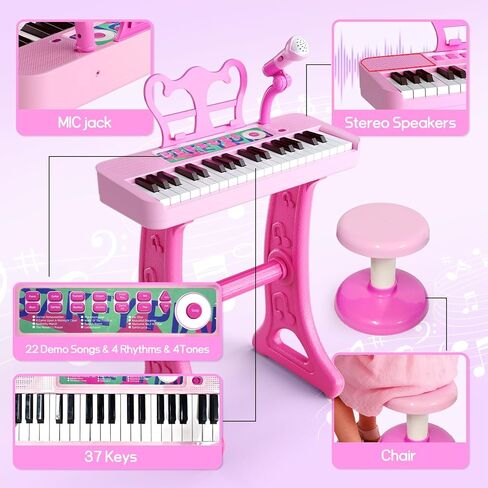 Kids Piano Keyboard Toy with Stool Toddler Girls Pink Toy Piano with Stand for Toddler Birthday Gift for 3 4 5 6 7 Year Old Girl Music Instrument Toys in Kuwait