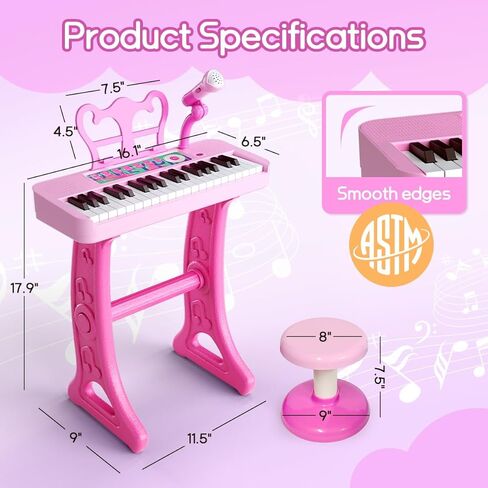 Kids Piano Keyboard Toy with Stool Toddler Girls Pink Toy Piano with Stand for Toddler Birthday Gift for 3 4 5 6 7 Year Old Girl Music Instrument Toys in Kuwait
