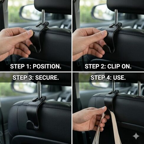 4 Pack Car Seat Headrest Hooks - Universal Back Seat Hanger for Purses, Grocery Bags, and Handbags - Stylish Black Car Organizer Hooks for Interior Storage, Easy Installation, Fits Most Vehicles in Kuwait