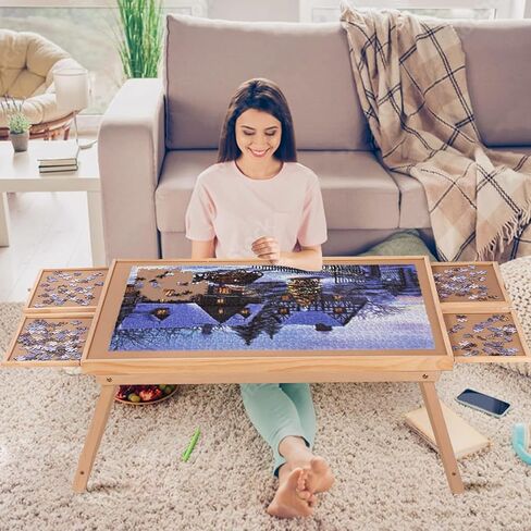Yacona Puzzle Board 1500 Pieces,34.3"x 26" Jigsaw Puzzle Table with Folding Legs,4 Drawers and Cover,Portable Board Game Table for Adults and Teens with No Installation Required in Saudi Arabia