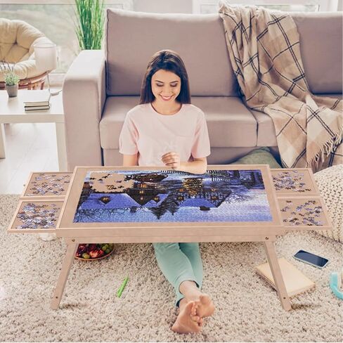 Yacona Puzzle Board 1500 Pieces,34.3"x 26" Jigsaw Puzzle Table with Folding Legs,4 Drawers and Cover,Portable Board Game Table for Adults and Teens with No Installation Required in Saudi Arabia