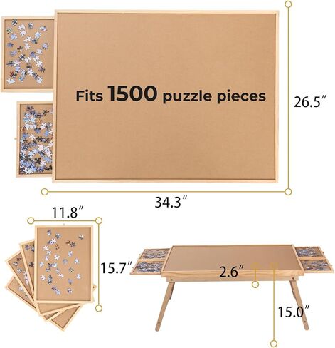 Yacona Puzzle Board 1500 Pieces,34.3"x 26" Jigsaw Puzzle Table with Folding Legs,4 Drawers and Cover,Portable Board Game Table for Adults and Teens with No Installation Required in Saudi Arabia