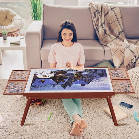 Yacona Puzzle Board 1500 Pieces,34.3"x 26" Jigsaw Puzzle Table with Folding Legs,4 Drawers and Cover,Portable Board Game Table for Adults and Teens with No Installation Required in Saudi Arabia