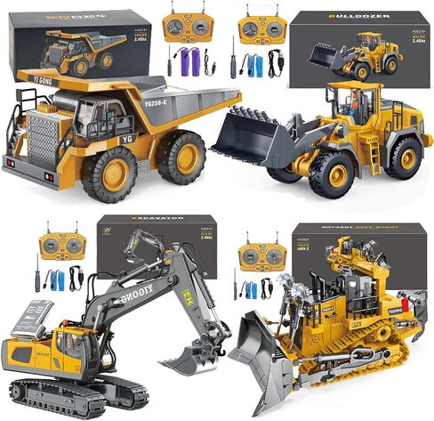2.4GHz RC Construction Set of 4 – Excavator, Dump Truck, Loader, Bulldozer, Lights Sounds Die-Cast Alloy Parts | Team Play, Boost Communication & Coordination in Kuwait