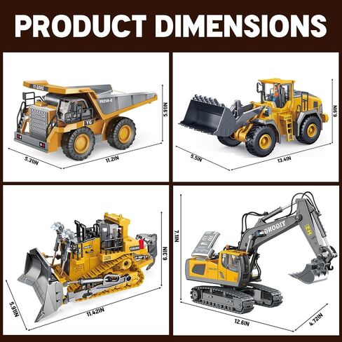 2.4GHz RC Construction Set of 4 – Excavator, Dump Truck, Loader, Bulldozer, Lights Sounds Die-Cast Alloy Parts | Team Play, Boost Communication & Coordination in Kuwait
