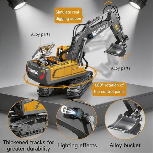2.4GHz RC Construction Set of 4 – Excavator, Dump Truck, Loader, Bulldozer, Lights Sounds Die-Cast Alloy Parts | Team Play, Boost Communication & Coordination in Kuwait