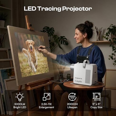 جهاز عرض فني Caydo S1 LED للتتبع، تكبير الصور 2.5X-11X حتى 80 بوصة، جهاز عرض رسم محمول مع مقبض وتخزين للجداريات الجدارية، والرسم، والرسم على القماش، مقاس 5 × 5 بوصة in Kuwait