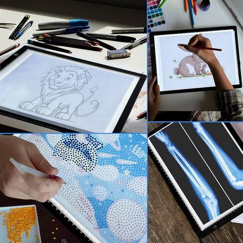 UUCOLOR Led Light Box A4 Tracing Drawing Board Diamond Painting Light Box with 3 Adjustable Brightness LED Light Pad for Drawing, X-ray Viewing, Ultra-Thin, Power by Type-C Cable in Kuwait