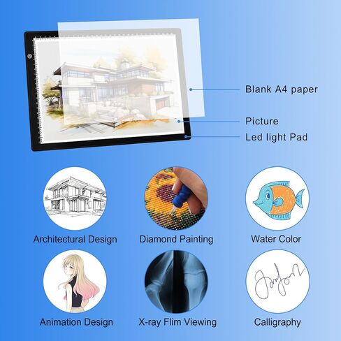 UUCOLOR Led Light Box A4 Tracing Drawing Board Diamond Painting Light Box with 3 Adjustable Brightness LED Light Pad for Drawing, X-ray Viewing, Ultra-Thin, Power by Type-C Cable in Kuwait
