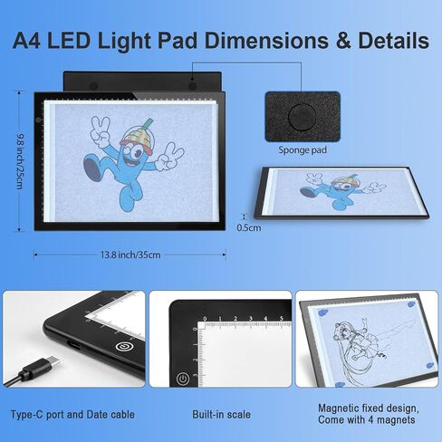 UUCOLOR Led Light Box A4 Tracing Drawing Board Diamond Painting Light Box with 3 Adjustable Brightness LED Light Pad for Drawing, X-ray Viewing, Ultra-Thin, Power by Type-C Cable in Kuwait