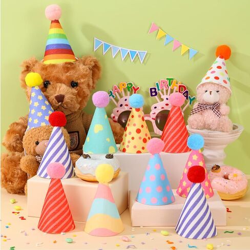 20 Pack Mini Pet Party Hats, 10 Unique Styles with 2 Each, Adjustable Felt Birthday Hats for Small Dogs Cats Rabbits Stuffed Animals and Doll Costume Accessories in Kuwait