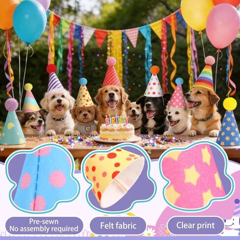 20 Pack Mini Pet Party Hats, 10 Unique Styles with 2 Each, Adjustable Felt Birthday Hats for Small Dogs Cats Rabbits Stuffed Animals and Doll Costume Accessories in Kuwait
