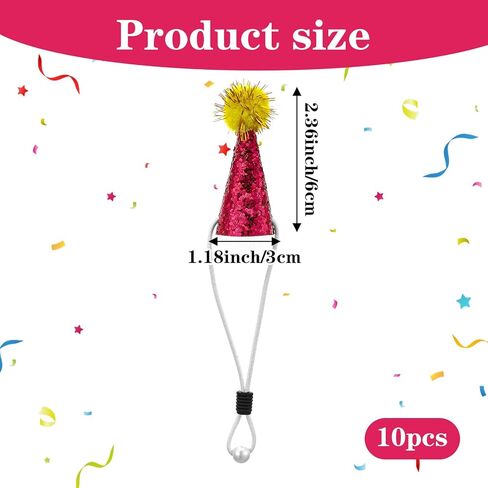 Tiny Party Hats for Stuffed Animals Hamster Hat Pet Show 10pack Mini Small Dog Hats with Sequin with Tinsel Pom Birthday Party Accessories Adjustable for Snakes Hedgehog Lizard Reptile in Kuwait