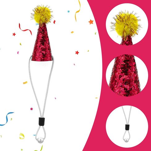 Tiny Party Hats for Stuffed Animals Hamster Hat Pet Show 10pack Mini Small Dog Hats with Sequin with Tinsel Pom Birthday Party Accessories Adjustable for Snakes Hedgehog Lizard Reptile in Kuwait