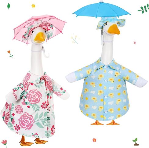 2 Set Porch Goose Outfit Raincoat and Umbrella Summer Lawn Porch Goose Cloth Costume Raincoat Outfits for Summer Outdoor Patio Yard Lawn Decoration(Yellow and Pink,23 Inches,Elegant Style) in Kuwait
