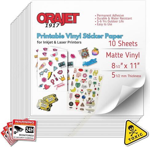 (10 Sheets) ORAJET 1917 Matte Finish Vinyl for use with Inkjet and Lazerjet Printers - 8.5" x 11" - Matte Finish - Outdoor and Permanent in Saudi Arabia