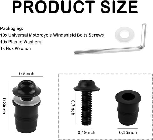 10PCS Universal Motorcycle Windshield Bolts Screws Kit,Aluminum Alloy Motorcycle Fairing Bolt Kit with Hex Wrench,Snowmobile Windshield Fasteners Motorcycles Accessories in Kuwait