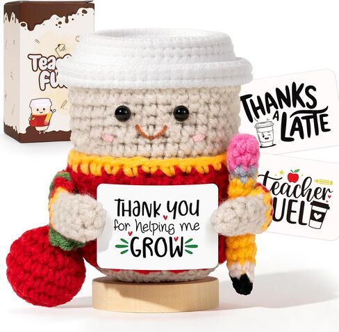 UAREHIBY Teacher Appreciation Gift with Crochet Coffee Doll,Thank You Teacher Gifts, Handmade Teacher Coffee Cup Plush, Cute Teacher Gift for Women,Teacher Week Graduation End of Year Gift in Kuwait
