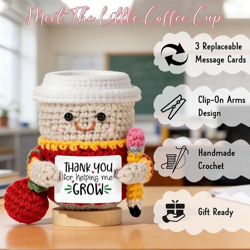 UAREHIBY Teacher Appreciation Gift with Crochet Coffee Doll,Thank You Teacher Gifts, Handmade Teacher Coffee Cup Plush, Cute Teacher Gift for Women,Teacher Week Graduation End of Year Gift in Kuwait