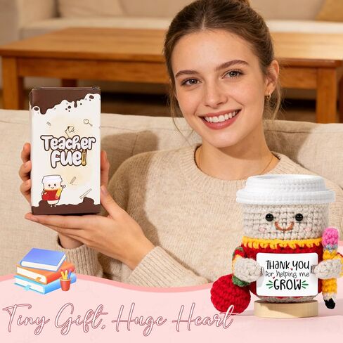 UAREHIBY Teacher Appreciation Gift with Crochet Coffee Doll,Thank You Teacher Gifts, Handmade Teacher Coffee Cup Plush, Cute Teacher Gift for Women,Teacher Week Graduation End of Year Gift in Kuwait