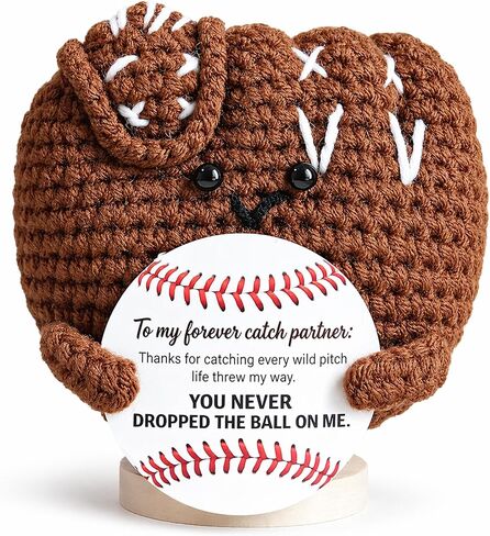 Fathers Day Birthday Gift for Dad, Dad Birthday Gifts Ideas for Husband from Daughter Son Wife,Cute Handmade Crochet Baseball Mitt Plush for Grandfather Papa Grandpa Boyfriend Stepdad in Kuwait