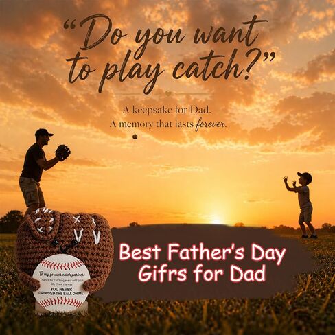 Fathers Day Birthday Gift for Dad, Dad Birthday Gifts Ideas for Husband from Daughter Son Wife,Cute Handmade Crochet Baseball Mitt Plush for Grandfather Papa Grandpa Boyfriend Stepdad in Kuwait