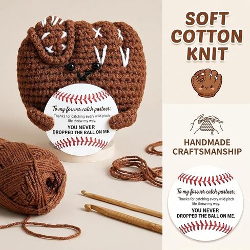 Fathers Day Birthday Gift for Dad, Dad Birthday Gifts Ideas for Husband from Daughter Son Wife,Cute Handmade Crochet Baseball Mitt Plush for Grandfather Papa Grandpa Boyfriend Stepdad in Kuwait