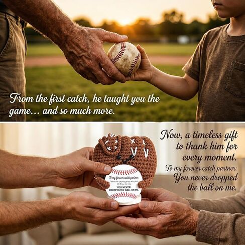 Fathers Day Birthday Gift for Dad, Dad Birthday Gifts Ideas for Husband from Daughter Son Wife,Cute Handmade Crochet Baseball Mitt Plush for Grandfather Papa Grandpa Boyfriend Stepdad in Kuwait