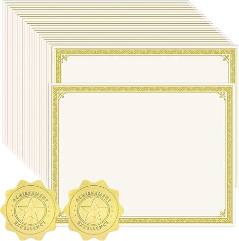 100 Sheets Certificate Paper with Gold Stickers, 8.5 × 11'' Cardstock Gold Foil Border Printable Certificates for Graduation Diploma Award Employee Recognition Marriage in Kuwait