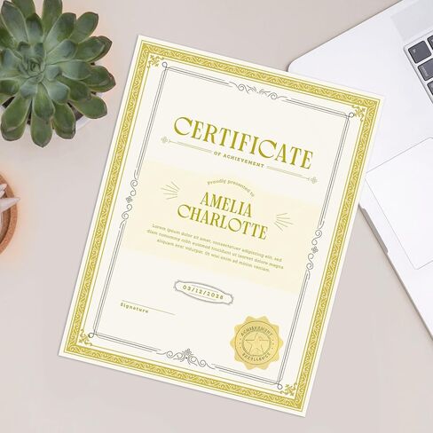 100 Sheets Certificate Paper with Gold Stickers, 8.5 × 11'' Cardstock Gold Foil Border Printable Certificates for Graduation Diploma Award Employee Recognition Marriage in Kuwait