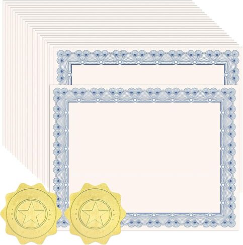 100 Sheets Certificate Paper with Gold Stickers, 8.5 × 11'' Cardstock Gold Foil Border Printable Certificates for Graduation Diploma Award Employee Recognition Marriage in Kuwait
