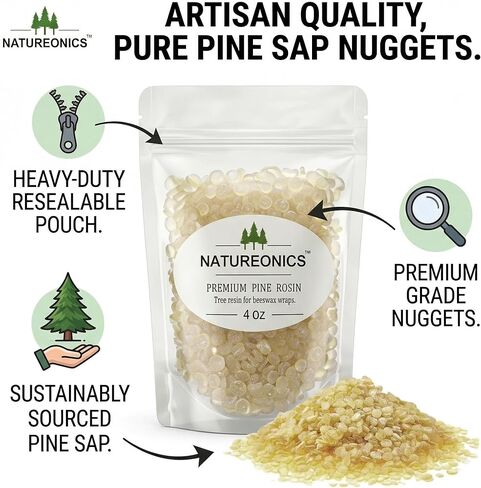 Natureonics 4 Oz Pure Pine Gum Rosin, Natural Pine Resin for DIY Beeswax Food Wraps, High-Tack Sticky Ingredient for Reusable Beeswax Wraps & Plastic-Free Fabric Wraps. in Kuwait
