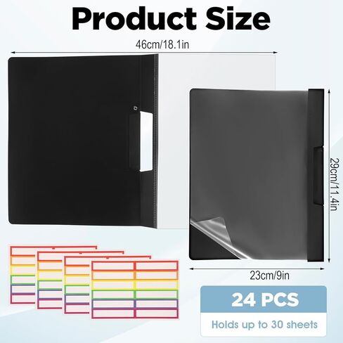 24 Pack Durable Clear Report Covers with Rotary Clip 9x11.4 Inch Letter Size Presentation Folders Transparent Front Resume Portfolio Folder Black Plastic Document Binder Plus 4 Stickers in Kuwait