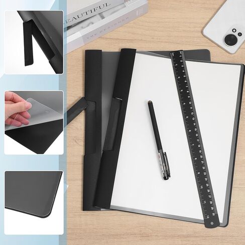 24 Pack Durable Clear Report Covers with Rotary Clip 9x11.4 Inch Letter Size Presentation Folders Transparent Front Resume Portfolio Folder Black Plastic Document Binder Plus 4 Stickers in Kuwait