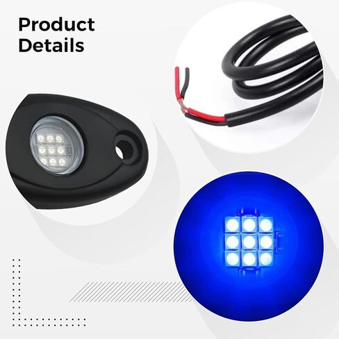 طقم إضاءة السيارة LED الأزرق 12 قطعة، 9 وات، مقاوم للماء، هيكل من الألومنيوم للشاحنات والقوارب، 2.8 × 1.3 × 0.4 بوصة in Kuwait