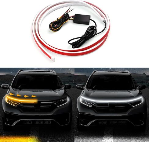 شريط إضاءة LED للسيارة قابل للقطع تحت غطاء المحرك - شرائط LED لمحرك السيارات تحول دليل الضوء - مقاوم للماء IP66 - ملحقات الديكور الخارجي أثناء النهار - تيار مستمر 15 فولت أبيض وأصفر 70.9 بوصة in Kuwait