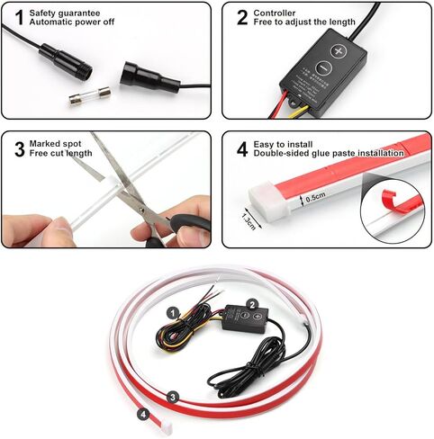 شريط إضاءة LED للسيارة قابل للقطع تحت غطاء المحرك - شرائط LED لمحرك السيارات تحول دليل الضوء - مقاوم للماء IP66 - ملحقات الديكور الخارجي أثناء النهار - تيار مستمر 15 فولت أبيض وأصفر 70.9 بوصة in Kuwait