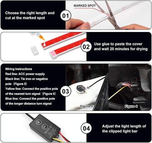 شريط إضاءة LED للسيارة قابل للقطع تحت غطاء المحرك - شرائط LED لمحرك السيارات تحول دليل الضوء - مقاوم للماء IP66 - ملحقات الديكور الخارجي أثناء النهار - تيار مستمر 15 فولت أبيض وأصفر 70.9 بوصة in Kuwait