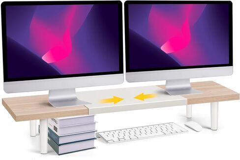 Across-Star Dual-Monitor-Stand-Riser-For-Desk Adjustable Length 32-40 Inch，Large Desktop Computer Monitor Riser For 2 Screens，Desk Shelf Organizer Riser Stand For Computer/Laptop/PC/Printer/TV Black in Saudi Arabia