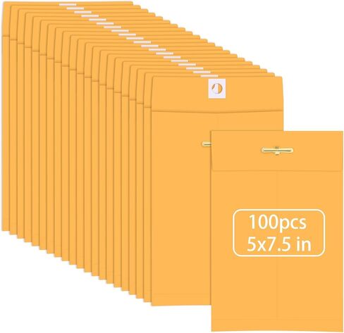 100 Pcs 5 x 7.5Inch Small Manila Clasp Envelopes 28 lb Envelopes with Gummed Seal for Document School Office Business Home in Kuwait