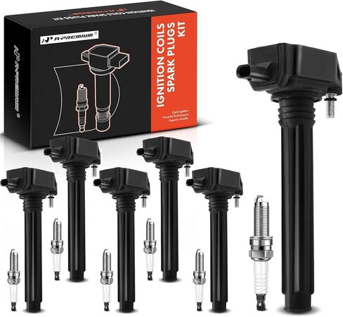 A-Premium Ignition Coil Pack with 2-Pins and Iridium Spark Plugs Compatible with Jeep Grand Cherokee 2011-2015, Wrangler 2012-2017 & Dodge Grand Caravan 2011-2020, V6 3.6L, Set of 6 in Kuwait