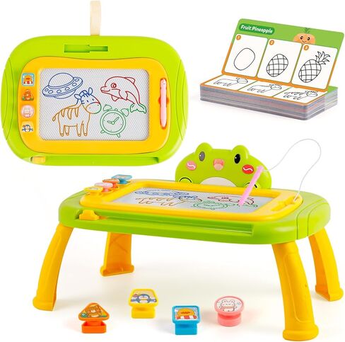 Quilinz Magnetic Drawing Board with 45 Step-by-Step Drawing Guide Cards, 3-in-1 Colorful Magnet Doodle Board, Drawing Pad Table for Kids, Sketch Doodle Travel Drawing Games, Educational Learning Toy in Kuwait
