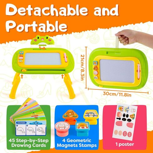 Quilinz Magnetic Drawing Board with 45 Step-by-Step Drawing Guide Cards, 3-in-1 Colorful Magnet Doodle Board, Drawing Pad Table for Kids, Sketch Doodle Travel Drawing Games, Educational Learning Toy in Kuwait