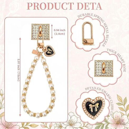 Kalaxy Mixed Pearl & Rhinestone Charm Chain For Kindle/eReader, Accessories for Readers Booklovers Women Men, Crystal Beaded with Heart Charm & Sparkle Clip, Charms Compatible for E-Reader/Phone/Paperwhite (6 Inches) in Kuwait
