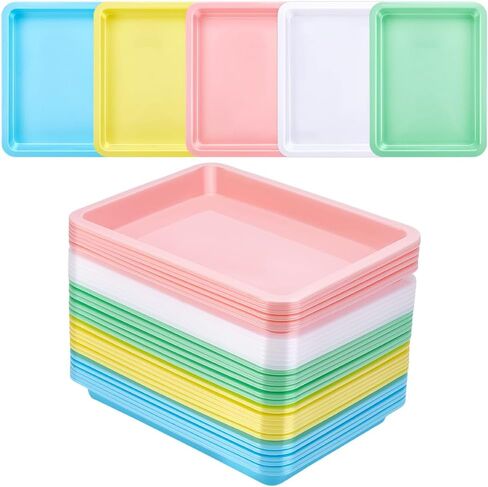 30Pcs Plastic Art Trays, 9.6 x 7.3 Inches Activity Craft Sand Trays Flat Storage Organizer Bins Stackable Bins for DIY Projects Painting Beads Organizing Supply, 5 Color in Kuwait