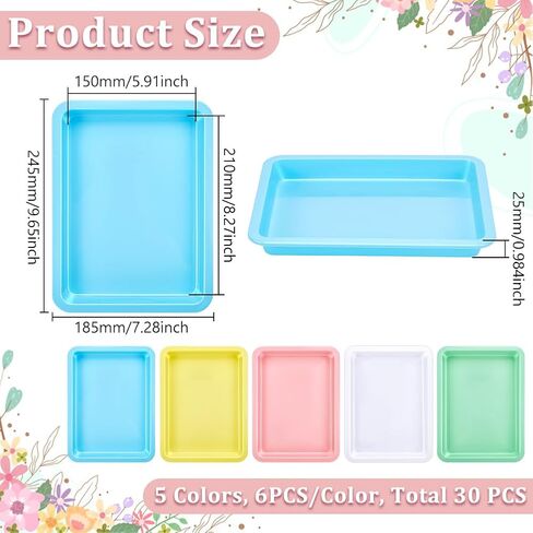 30Pcs Plastic Art Trays, 9.6 x 7.3 Inches Activity Craft Sand Trays Flat Storage Organizer Bins Stackable Bins for DIY Projects Painting Beads Organizing Supply, 5 Color in Kuwait