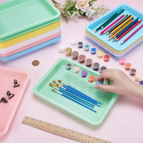 30Pcs Plastic Art Trays, 9.6 x 7.3 Inches Activity Craft Sand Trays Flat Storage Organizer Bins Stackable Bins for DIY Projects Painting Beads Organizing Supply, 5 Color in Kuwait